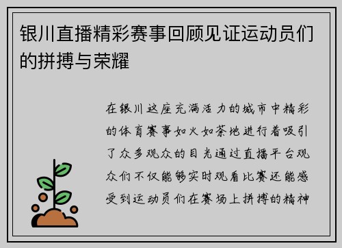 银川直播精彩赛事回顾见证运动员们的拼搏与荣耀